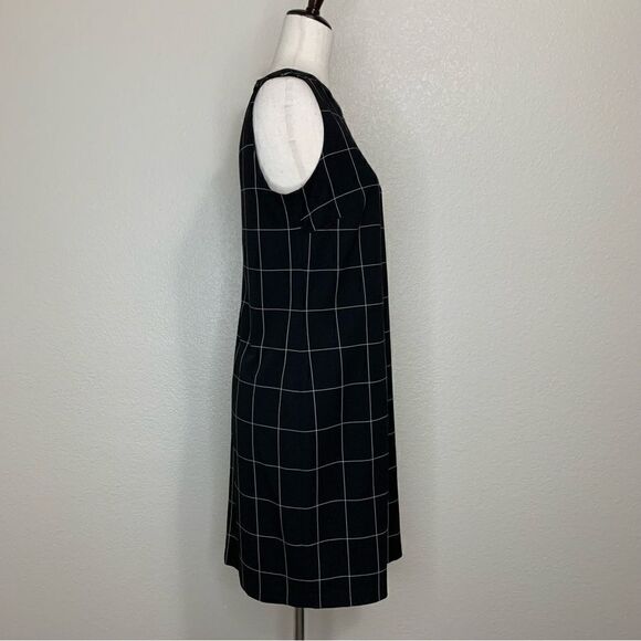 Lauren Ralph Lauren Windowpane Plaid Leather Trim Sheath Dress - Picture 6 of 13